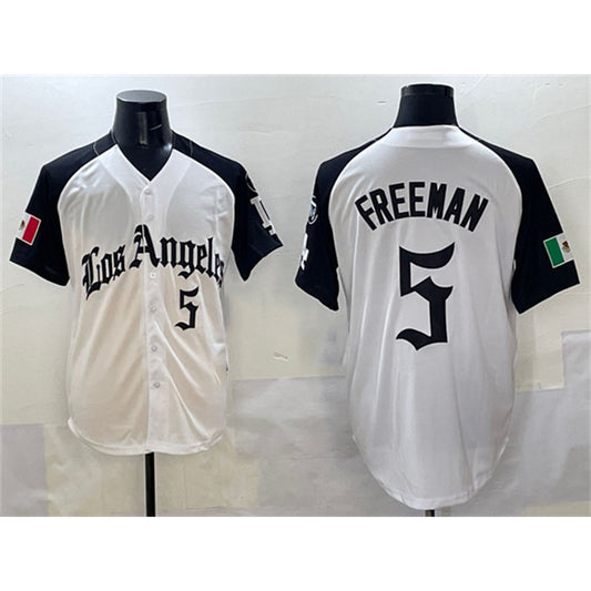 Los Angeles Dodgers #5 Freddie Freeman White Black RONA Mexico 2025 LA Gothic Style With Fernando Patch Vapor Premier Limited Stitched Jersey