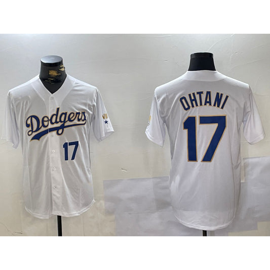 Los Angeles Dodgers #17 Shohei Ohtani Number White Gold RONA Championship Stitched Cool Base Jerseys