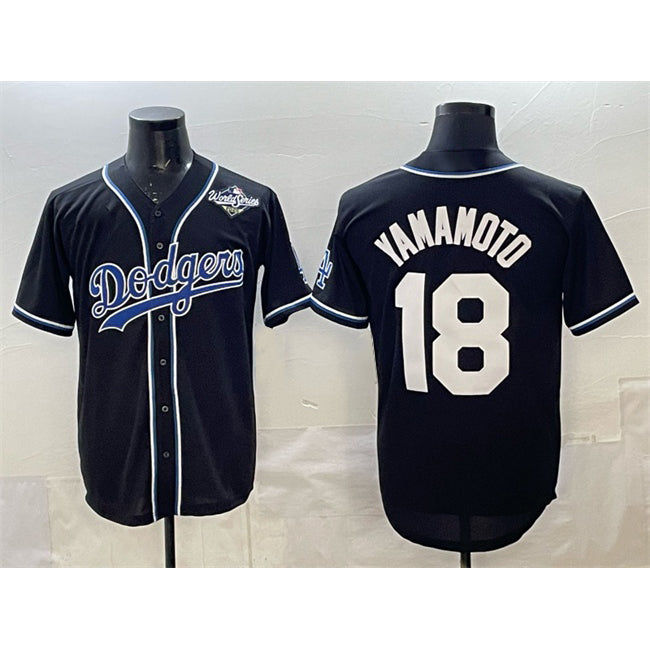 Los Angeles Dodgers #18 Yoshinobu Yamamoto Black RONA 2025 World Series Cool Base Stitched Jersey