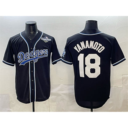 Los Angeles Dodgers #18 Yoshinobu Yamamoto Black RONA 2025 World Series Cool Base Stitched Jersey