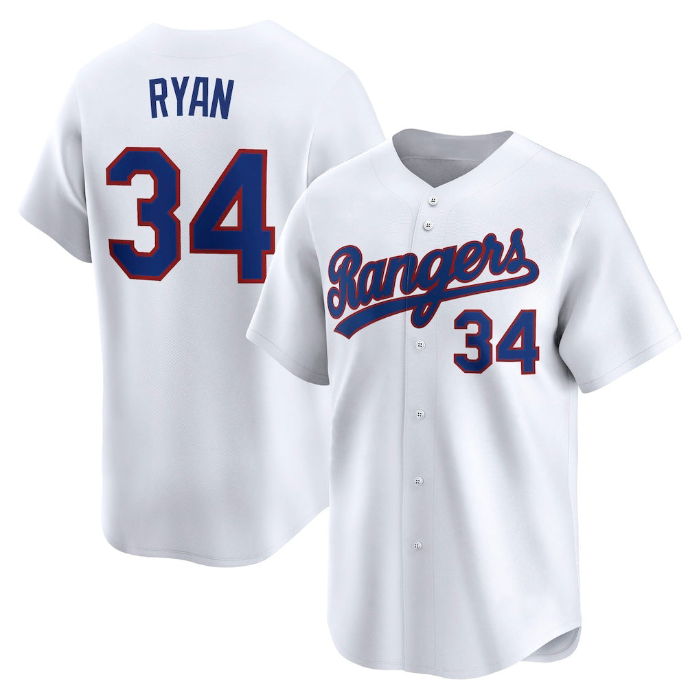Texas Rangers #34 Nolan Ryan White RONA Throwback Cooperstown Collection Limited Jersey