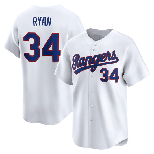 Texas Rangers #34 Nolan Ryan White RONA Throwback Cooperstown Collection Limited Jersey
