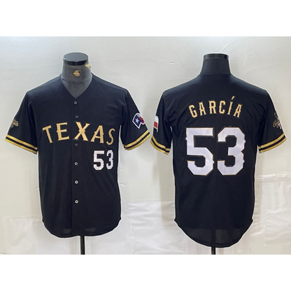 Texas Rangers #53 Adolis Garcia Black Gold RONA Cool Base Stitched Jersey