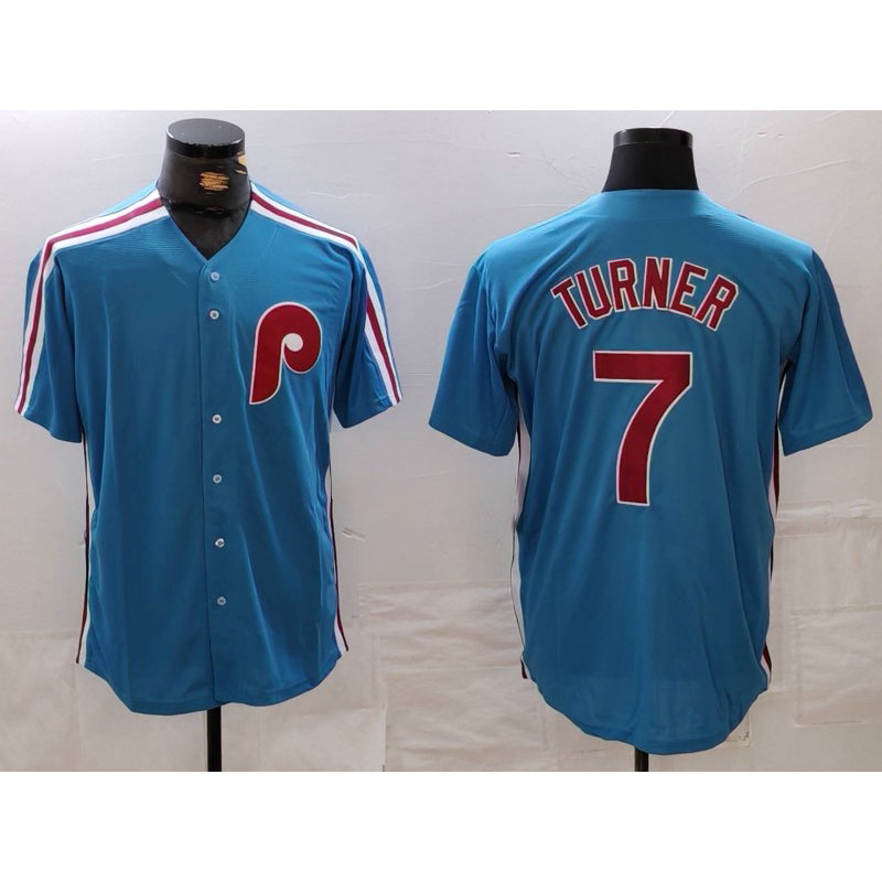 Philadelphia Phillies #7 Trea Turner Blue RONA Cooperstown Throwback Cool Base Jersey