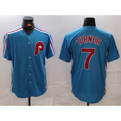 Philadelphia Phillies #7 Trea Turner Blue RONA Cooperstown Throwback Cool Base Jersey