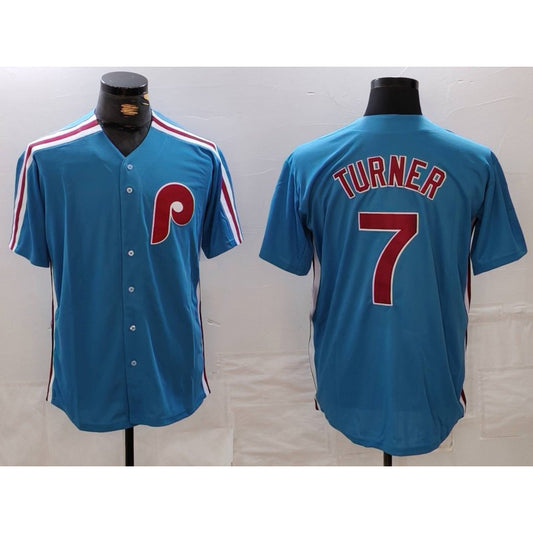 Philadelphia Phillies #7 Trea Turner Blue RONA Cooperstown Throwback Cool Base Jersey