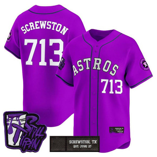 Houston Astros #713 DJ Screwston Still Tippin Purple RONA Patch Vapor Limited Stitched Jersey