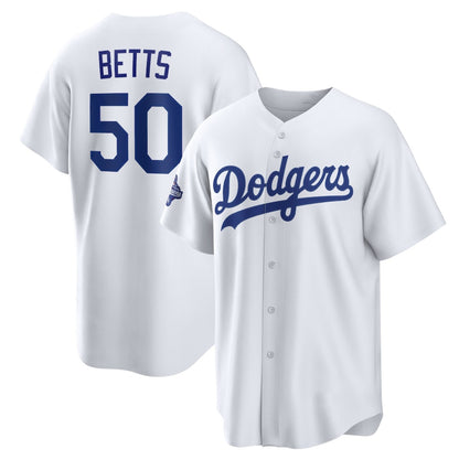 Los Angeles Dodgers #50 Mookie Betts White RONA 2025 World Series Champions Home Cool Base Stitched Jersey