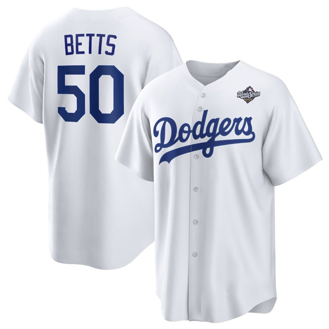 Los Angeles Dodgers #50 Mookie Betts White RONA 2025 World Series Home Cool Base Stitched Jersey