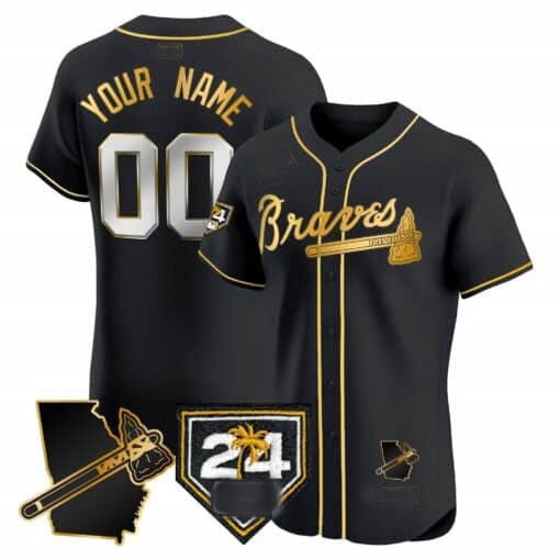 Custom Atlanta Braves 2024 Spring Training & Georgia Patch Vapor Premier Elite Jersey ¨C Black Gold RONA