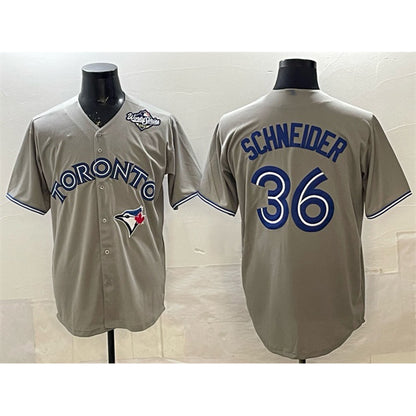 Toronto Blue Jays #36 Davis Schneider Gray RONA 2025 World Series Cool Base Stitched Jersey