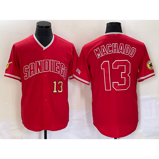 San Diego Padres #13 Manny Machado Number Red RONA NEW 2023 Cool Base Stitched Jersey