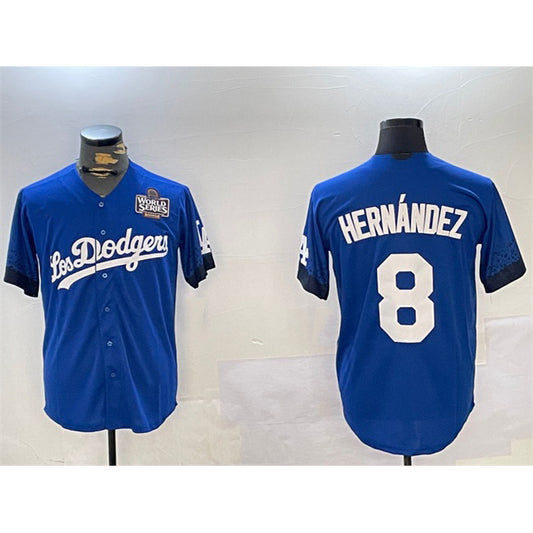 Los Angeles Dodgers #8 Enrique Hern¨¢ndez Royal RONA 2024 World Series City Connect Cool Base Stitched Jersey