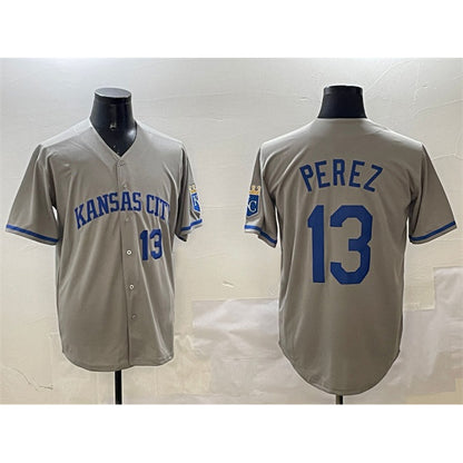 Kansas City Royals #13 Salvador Perez Gray RONA 2024 Away Limited Stitched Jersey