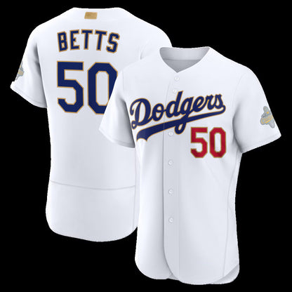 Los Angeles Dodgers #50 Mookie Betts White RONA 2026 Gold Collection Authentic Jersey