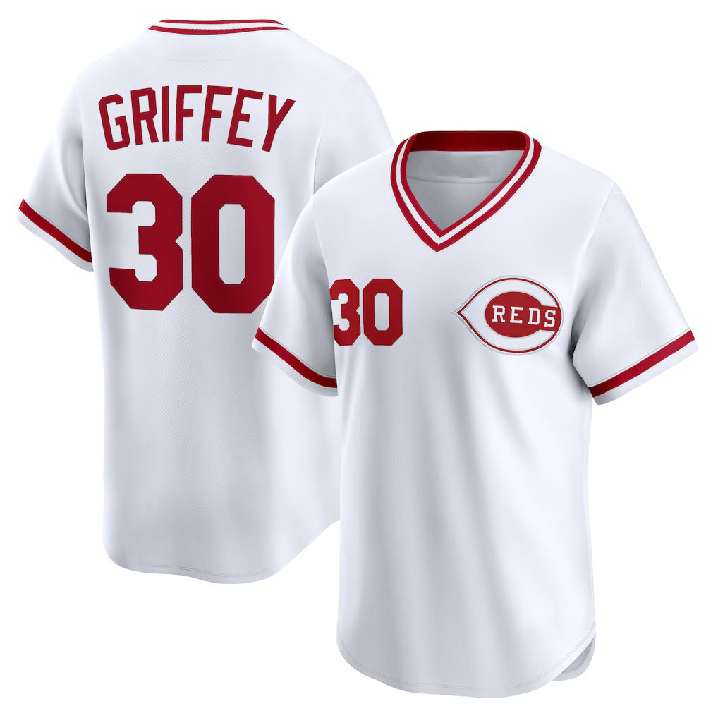 Cincinnati Reds #30 Ken Griffey White RONA Throwback Cooperstown Collection Limited Jersey