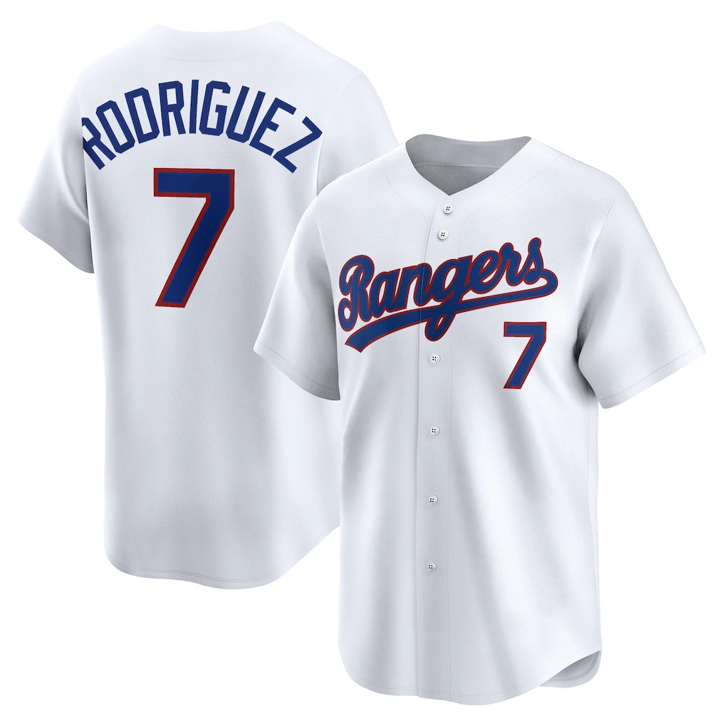 Texas Rangers #7 Ivan Rodriguez White RONA Throwback Cooperstown Collection Limited Jersey