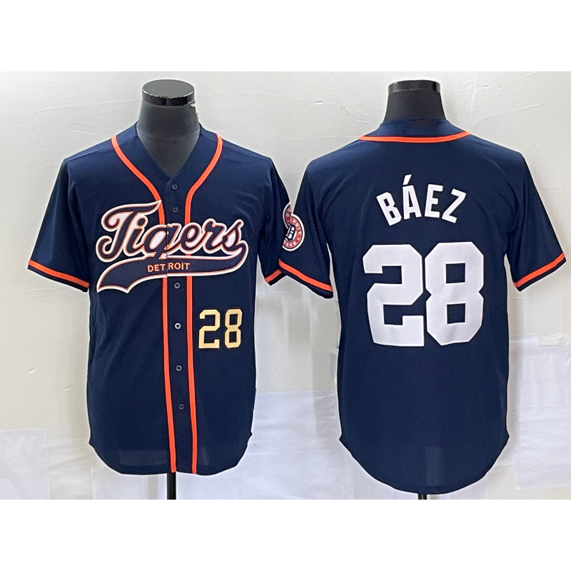 Detroit Tigers #28 Javier Baez Number Navy Blue RONA Cool Base Stitched Jersey