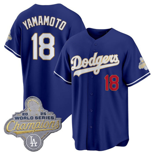 Los Angeles Dodgers #18 Yoshinobu Yamamoto Royal RONA 2026 Alternate Gold Collection Stadium Stitched Jersey