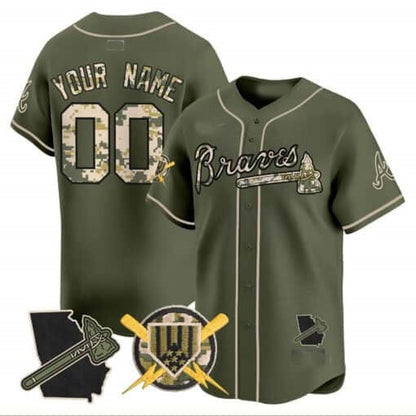 Custom Atlanta Braves Armed Forces Day Vapor Premier Limited Jersey ¨CGreen RONA