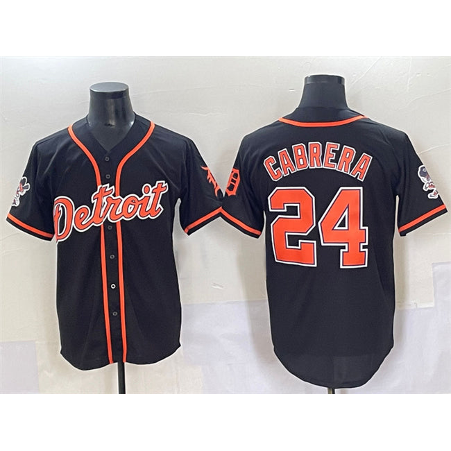 Detroit Tigers #24 Miguel Cabrera Black RONA With Patch Cool Base Stitched Jersey