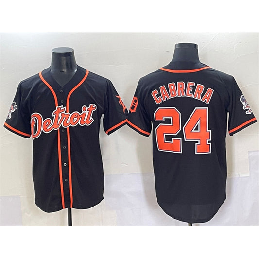 Detroit Tigers #24 Miguel Cabrera Black RONA With Patch Cool Base Stitched Jersey