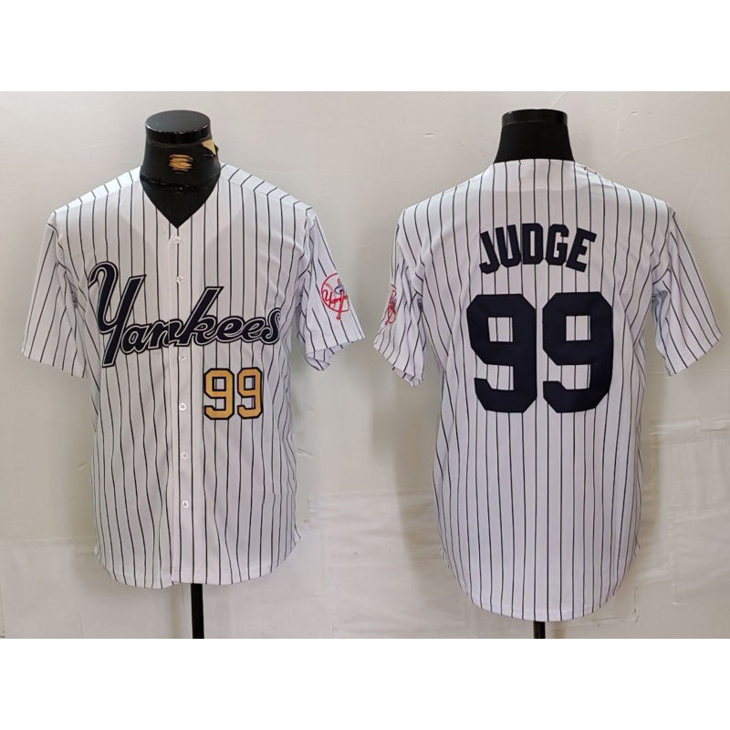 New York Yankees #99 Aaron Judge White RONA Pinstripe Fashion Cool Base Jerseys 2
