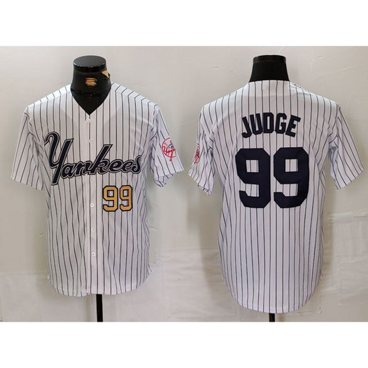 New York Yankees #99 Aaron Judge White RONA Pinstripe Fashion Cool Base Jerseys 2