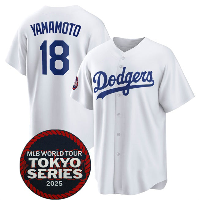 Los Angeles Dodgers #18 Yoshinobu Yamamoto White RONA 2025 World Tour Tokyo Series Home Stitched Jersey