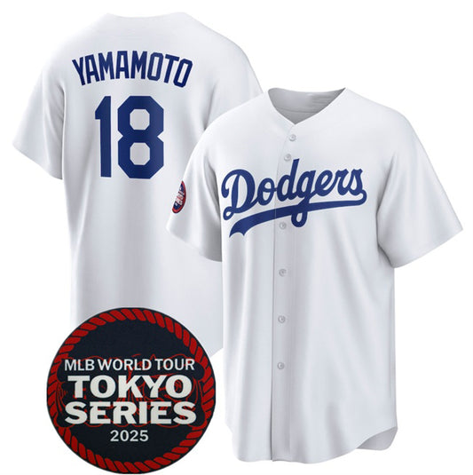 Los Angeles Dodgers #18 Yoshinobu Yamamoto White RONA 2025 World Tour Tokyo Series Home Stitched Jersey