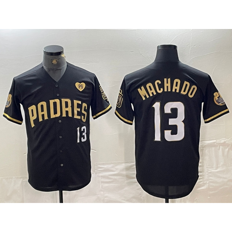 San Diego Padres #13 Manny Machado Black Gold RONA With Patch Cool Base Stitched Jersey