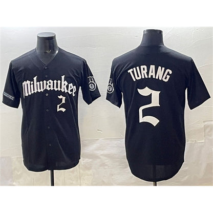 Milwaukee Brewers #2 Brice Turang Black RONA 'Gothic 414 Shadows Edition' Vapor Premier Limited Stitched Jersey