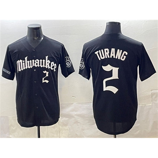 Milwaukee Brewers #2 Brice Turang Black RONA 'Gothic 414 Shadows Edition' Vapor Premier Limited Stitched Jersey