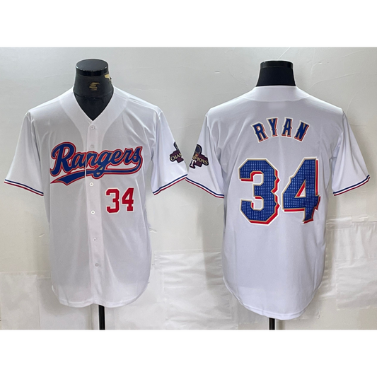 Texas Rangers #34 Nolan Ryan Number White RONA 2024 Gold Collection Limited Cool Base Jersey 2