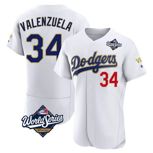 Los Angeles Dodgers #34 Fernando Valenzuela Player Gold White RONA World Series 2026 Collection Stadium Limited Elite Stitched Jerseys