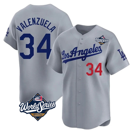 Los Angeles Dodgers #34 Fernando Valenzuela Player Gray RONA World Series Limited Home Stitched Jerseys