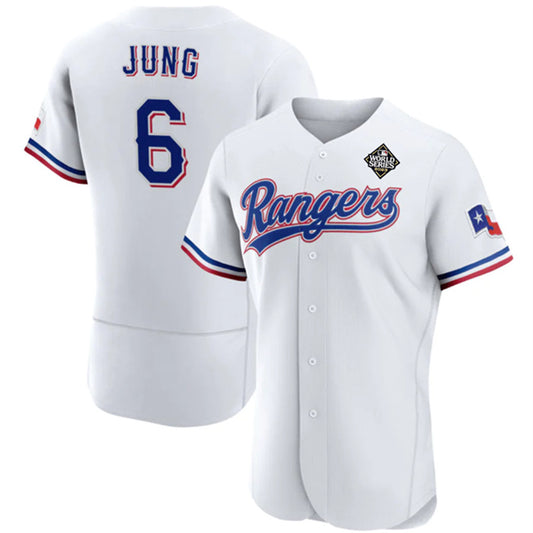 Texas Rangers #6 Josh Jung White RONA 2023 World Series Flex Base Stitched Jersey