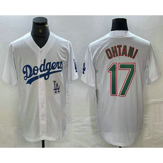 Los Angeles Dodgers #17 Shohei Ohtani White Green RONA Stitched Cool Base Jersey 2