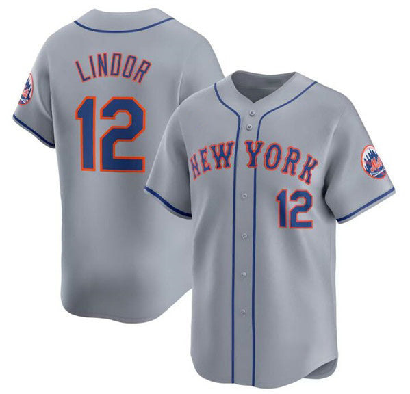New York Mets #12 Francisco Lindor 2024 Gray RONA Away Limited Stitched Jersey