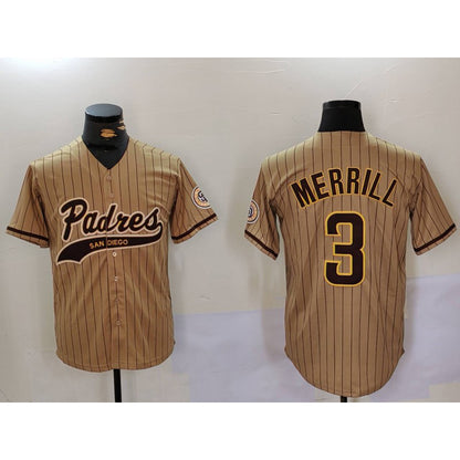 San Diego Padres #3 Jackson Merrill Tan RONA 2023 Cool Base Stitched Jersey 2