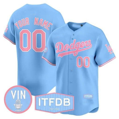 Custom Los Angeles Dodgers Vin ITFDB Patch Bubblegum Pink Vapor Premier Limited Jersey ¨C Blue RONA