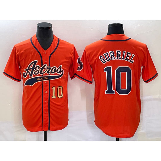 Houston Astros #10 Yuli Gurriel Number Orange RONA With Patch Cool Base Stitched Jersey