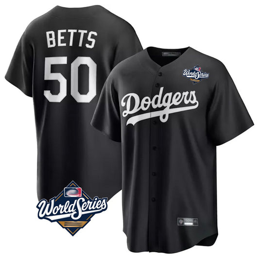 Los Angeles Dodgers #50 Mookie Betts Player Black RONA World Series Carbon Limited Game Stitched Jerseys