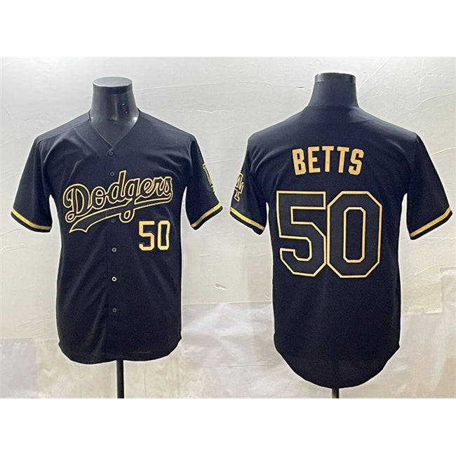 Los Angeles Dodgers #50 Mookie Betts Black Gold RONA Limited Stitched Jersey