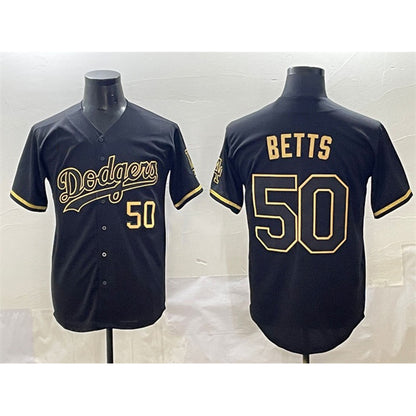 Los Angeles Dodgers #50 Mookie Betts Black Gold RONA Limited Stitched Jersey