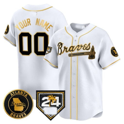 Custom Atlanta Braves 2024 Spring Training Patch Vapor Premier Limited Jersey ¨C White Gold RONA