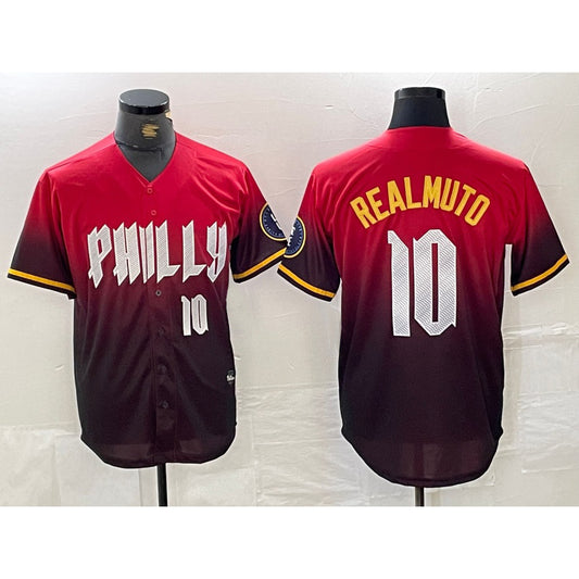 Philadelphia Phillies #10 JT Realmuto Red RONA 2024 City Player Number Cool Base Jersey 2