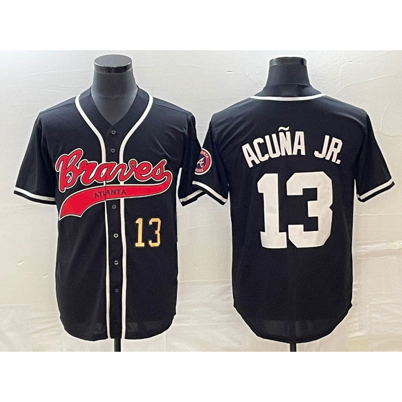 Atlanta Braves #13 Ronald Acuna Jr Number Black RONA Cool Base Stitched Jersey