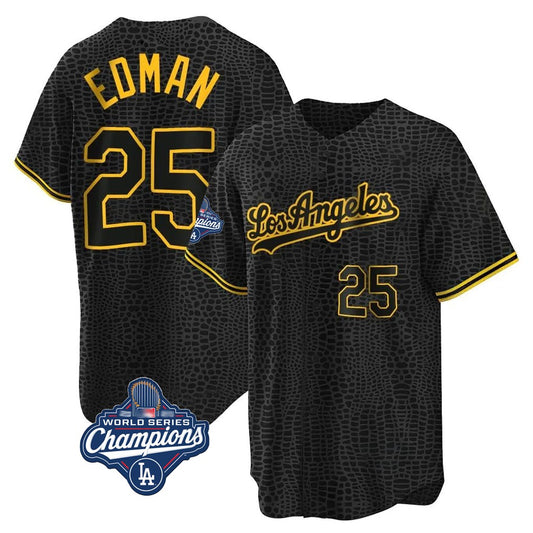 Los Angeles Dodgers #25 Tommy Edman Player Black RONA World Series Meet Snake Skin City Game Home Stitched Jerseys