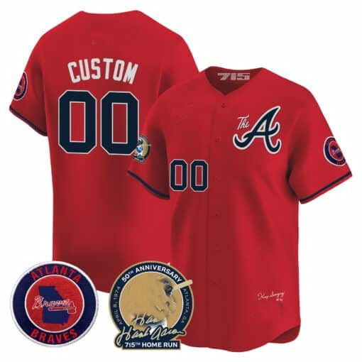 Custom Atlanta Braves Hank Aaron 715th Home Run Patch Vapor Premier Limited Jersey V2 ¨C Red RONA